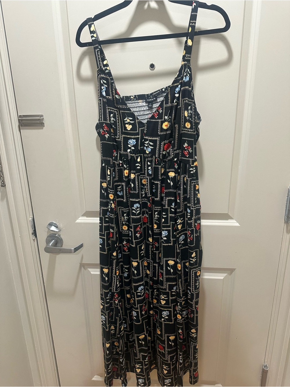 torrid Black Maxi Dress with Red, Yellow and Blue Floral Blocks